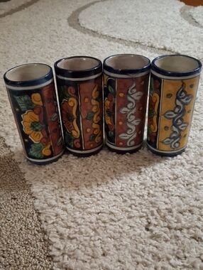 Hand-Painted Ceramic Vases — Multicolor Floral Motif